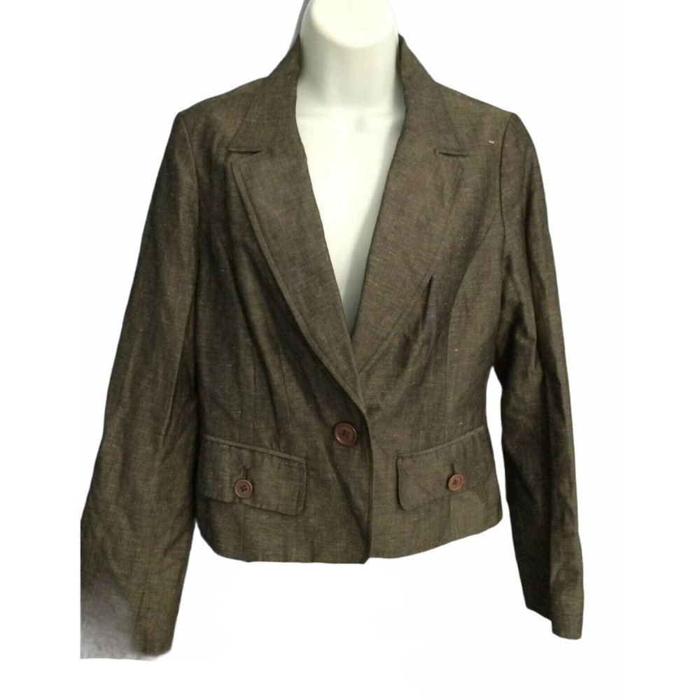 Parameter Gray Linen Blend Lined Blazer with Pockets Size 8
